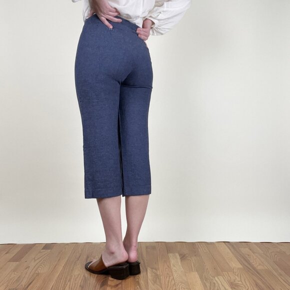 Vintage 100% Linen Capris Trouser Pants Cropped High Waisted Straight Leg Y2K - Picture 2 of 6